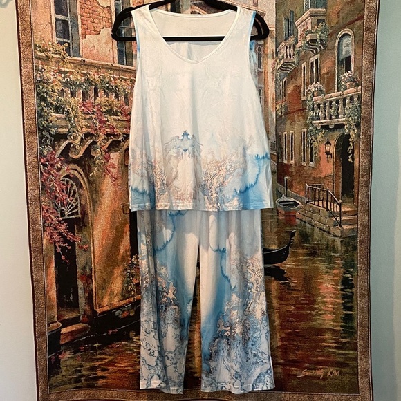 None Other - Elegant Blue and White Women's Sleepwear Set